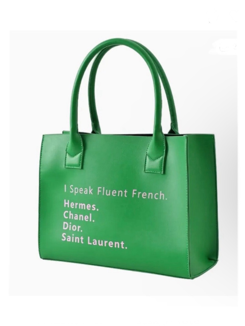 Green Statement PVC Designer Names Novelty Tote Bag - Pink Lettering